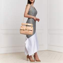 Pre Owned Valentino Beige Quilted Leather Large Roman Stud Top Handle Bag