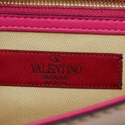 Valentino Pink/Beige Leather Medium Embellished Glam Lock Flap Bag