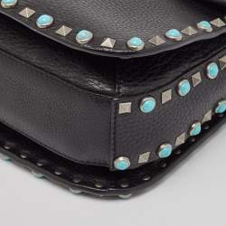 Pre Owned Valentino Black Leather Guitar Rockstud Rolling Crossbody Bag