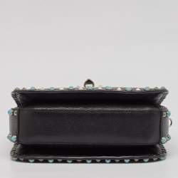 Pre Owned Valentino Black Leather Guitar Rockstud Rolling Crossbody Bag
