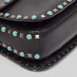 Pre Owned Valentino Black Leather Guitar Rockstud Rolling Crossbody Bag