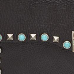 Pre Owned Valentino Black Leather Guitar Rockstud Rolling Crossbody Bag