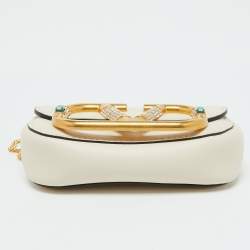 Pre Owned Valentino Garavani Off-White VLogo Rhinestone Mini Chain Pouch