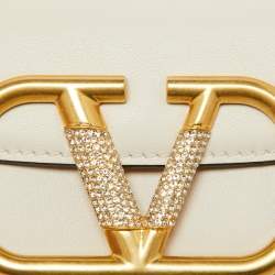 Pre Owned Valentino Garavani Off-White VLogo Rhinestone Mini Chain Pouch