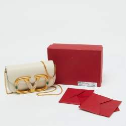 Pre Owned Valentino Garavani Off-White VLogo Rhinestone Mini Chain Pouch