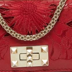 Pre Owned Valentino Red Leather and Lace Va Va Voom Chain Crossbody Bag