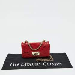 Pre Owned Valentino Red Leather and Lace Va Va Voom Chain Crossbody Bag