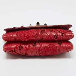 Pre Owned Valentino Red Leather and Lace Va Va Voom Chain Crossbody Bag