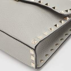 Pre Owned Valentino Grey Leather Rockstud Flap Crossbody Bag