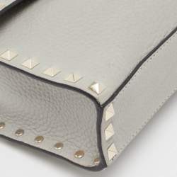 Pre Owned Valentino Grey Leather Rockstud Flap Crossbody Bag