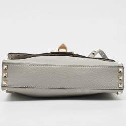 Pre Owned Valentino Grey Leather Rockstud Flap Crossbody Bag