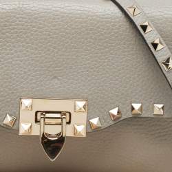 Pre Owned Valentino Grey Leather Rockstud Flap Crossbody Bag