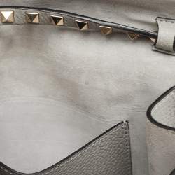 Pre Owned Valentino Grey Leather Rockstud Flap Crossbody Bag