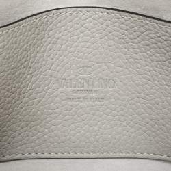 Pre Owned Valentino Grey Leather Rockstud Flap Crossbody Bag