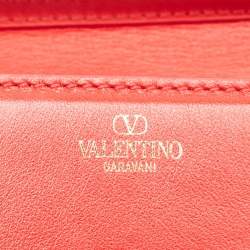 Pre Owned Valentino Red Leather VLogo Wristlet Clutch
