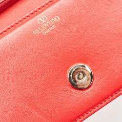 Pre Owned Valentino Red Leather VLogo Wristlet Clutch