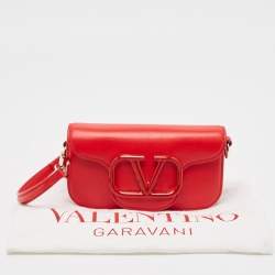 Pre Owned Valentino Red Leather VLogo Wristlet Clutch