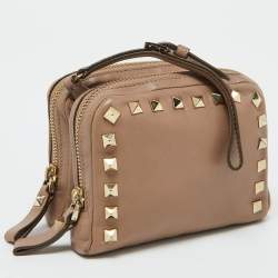 Valentino Beige Leather Rockstud Double Pouch Wallet