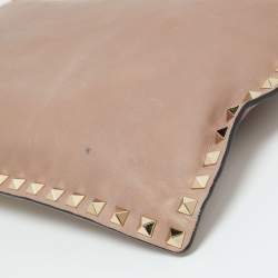 Valentino Beige Leather Rockstud Zip Pouch Clutch