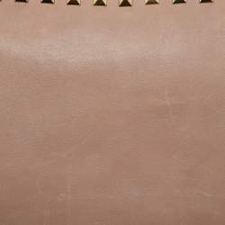 Valentino Beige Leather Rockstud Zip Pouch Clutch