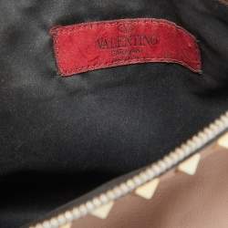 Valentino Beige Leather Rockstud Zip Pouch Clutch