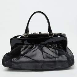 Valentino Black Mesh and Patent Leather Petale Rose Dome Satchel