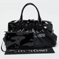 Valentino Black Mesh and Patent Leather Petale Rose Dome Satchel