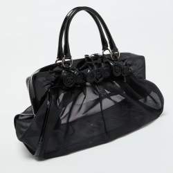 Valentino Black Mesh and Patent Leather Petale Rose Dome Satchel