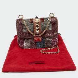 Valentino Multicolor Leather Crystal Embellished Small Glam Lock Shoulder Bag