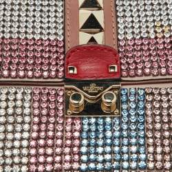 Valentino Multicolor Leather Crystal Embellished Small Glam Lock Shoulder Bag