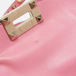 Pre Owned Valentino Pink Leather Medium Rockstud Trapeze Tote