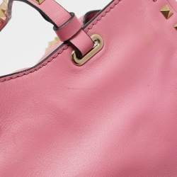 Pre Owned Valentino Pink Leather Medium Rockstud Trapeze Tote