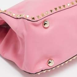Pre Owned Valentino Pink Leather Medium Rockstud Trapeze Tote