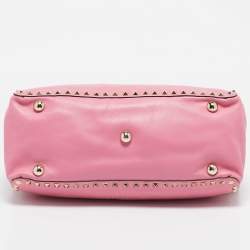 Pre Owned Valentino Pink Leather Medium Rockstud Trapeze Tote