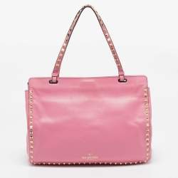 Pre Owned Valentino Pink Leather Medium Rockstud Trapeze Tote