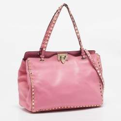 Pre Owned Valentino Pink Leather Medium Rockstud Trapeze Tote