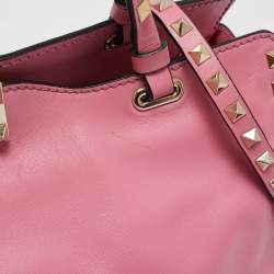 Pre Owned Valentino Pink Leather Medium Rockstud Trapeze Tote