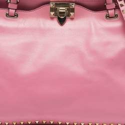 Pre Owned Valentino Pink Leather Medium Rockstud Trapeze Tote