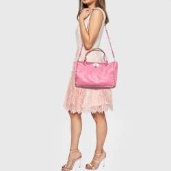 Pre Owned Valentino Pink Leather Medium Rockstud Trapeze Tote