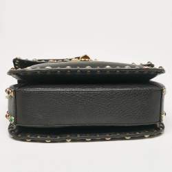 Pre Owned Valentino Black Leather Rolling Rockstud Shoulder Bag