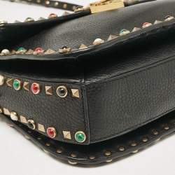 Pre Owned Valentino Black Leather Rolling Rockstud Shoulder Bag