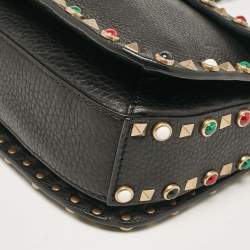 Pre Owned Valentino Black Leather Rolling Rockstud Shoulder Bag