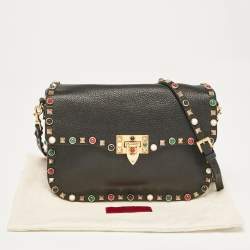 Pre Owned Valentino Black Leather Rolling Rockstud Shoulder Bag