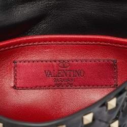 Pre Owned Valentino Black Patent Leather Small Rockstud Spike Top Handle Bag