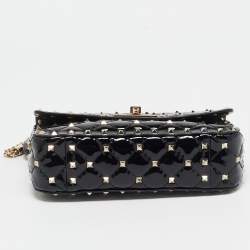 Pre Owned Valentino Black Patent Leather Small Rockstud Spike Top Handle Bag