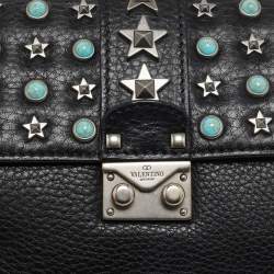 Valentino Black Leather Star Studded Glam Lock Shoulder Bag