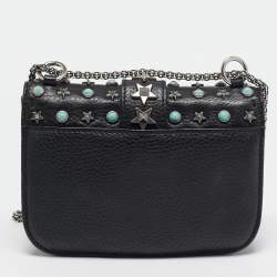 Valentino Black Leather Star Studded Glam Lock Shoulder Bag