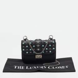 Valentino Black Leather Star Studded Glam Lock Shoulder Bag