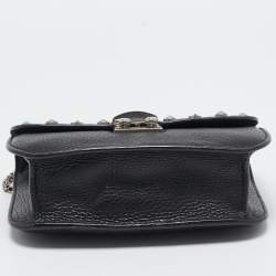 Valentino Black Leather Star Studded Glam Lock Shoulder Bag