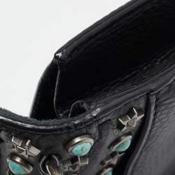 Valentino Black Leather Star Studded Glam Lock Shoulder Bag